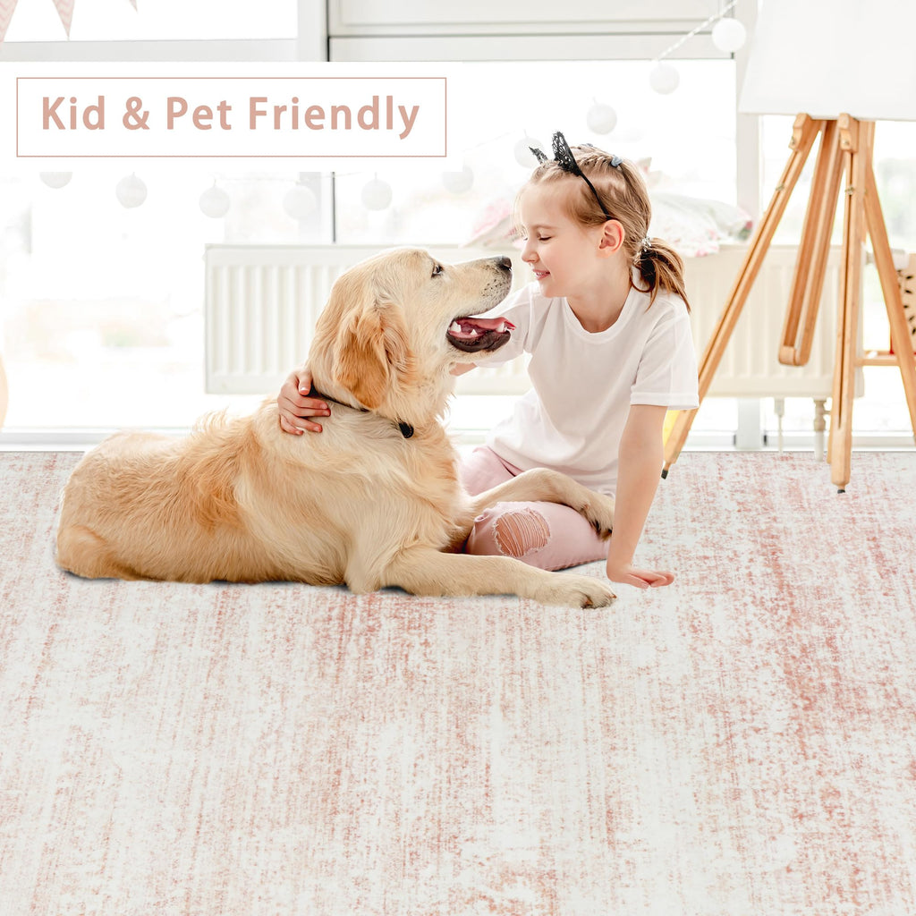 Pink Washable Rugs 6x9 Area Rugs for Living Room,Bedroom,Nursery,Carpet