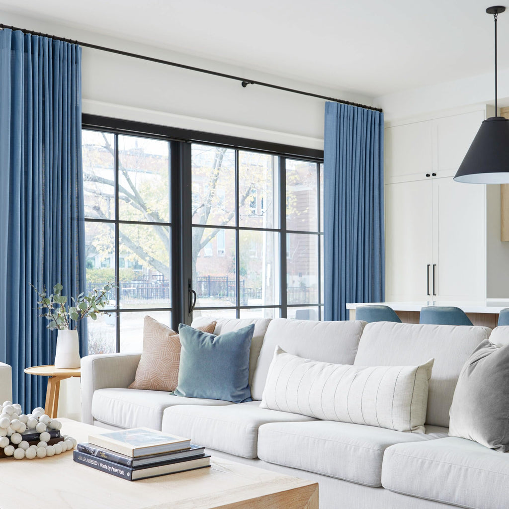 Jolilight Denim Blue Curtains for Living Room Back Tab Modern Farmhouse Semi Sheer Blue Curtains 90 inches Long 2 Panels Set Muted Neutral Window Curtain for Dining Room Bedroom 52x90