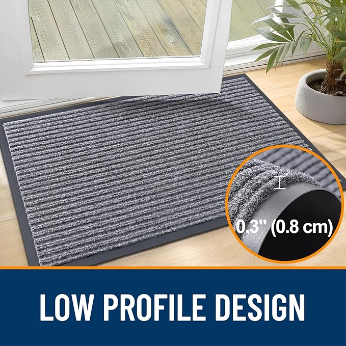 OLANLY Front Door Mat Indoor Outdoor Entrance, Waterproof Heavy Duty Doormat, Fade Resistant, Low Profile, Easy Clean Patio Porch Welcome Floor Mats for Entry, 71x30, Light Gray