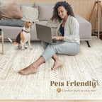Living Room Rugs 9x12: Washable Moroccan Geometric Boho Rug Farmhouse Non Slip Stain Resistant Large Rug Low Pile Soft Carpet for Bedroom Dining Room Kids Room (Ivory Beige,9'x12')