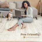 Washable Area Rug 5x7: Moroccan Rug for Living Room Geometric Boho Rug Farmhouse Non Slip Stain Resistant Rugs Low Pile Soft Carpet for Bedroom Dining Room Home Office Kids Room (Ivory Beige,5'x7')