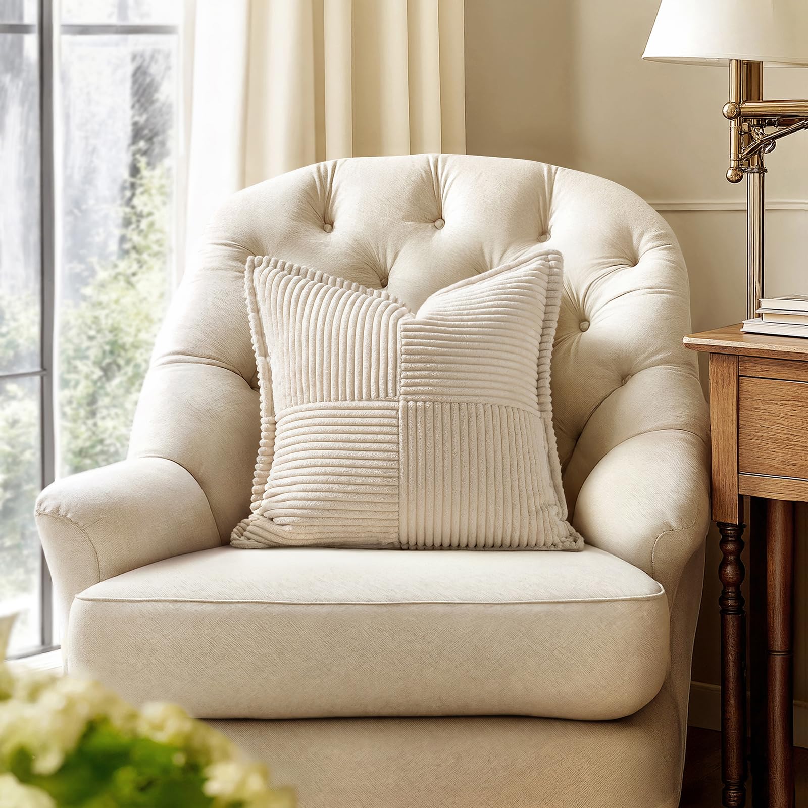 MIULEE Decorative Euro Sham Throw Pillow Covers 24x24 Inch Beige 2 Pack