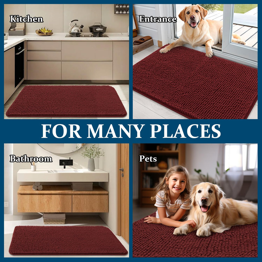 OLANLY Dog Door Mat for Muddy Paws 59x32, Super Absorbent Chenille Mud Mat