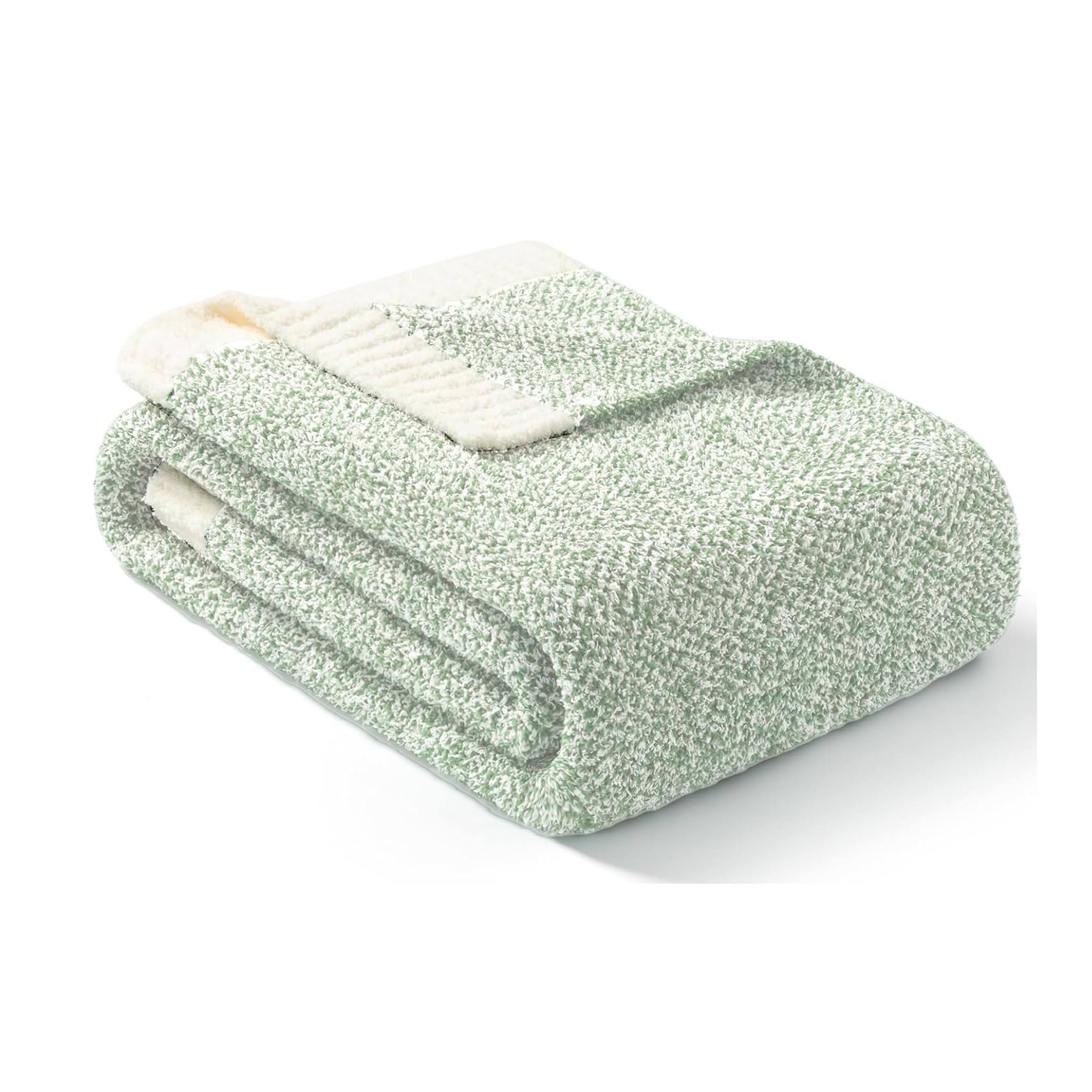 Snuggle Sac Heather Sage Green Throw Blanket for Couch, Reversible Super Soft Knitted Blankets Warm Cozy Fuzzy Throws for Sofa, Bed, Camping, Sage Green, 50x60 inches