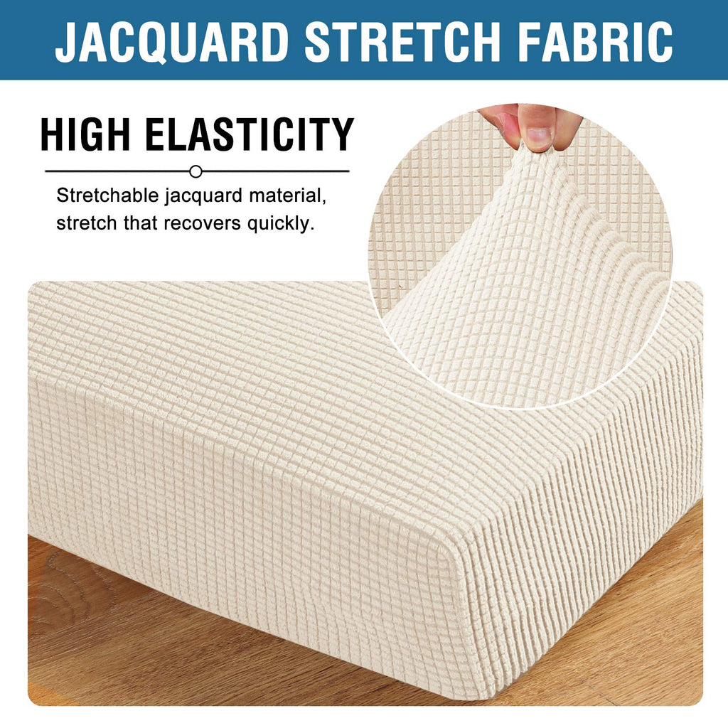 H.VERSAILTEX Super Stretch Individual Seat Cushion Cover Sofa Covers Couch Cushion Covers Slipcover Sets Thick Jacquard Textured Twill Fabric (3 Piece Sofa Cushion Covers, Natural)