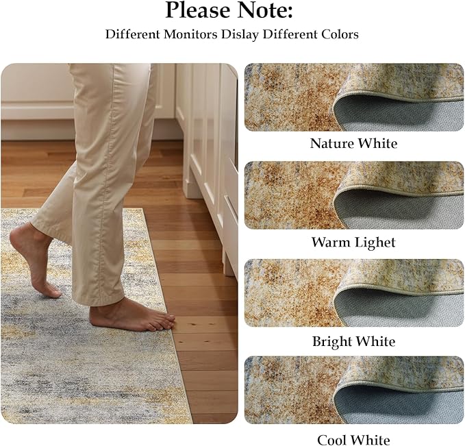 3x7 Runner Rug Washable Abstract: Non Slip Hallway Floor Mat Grey/Yellow