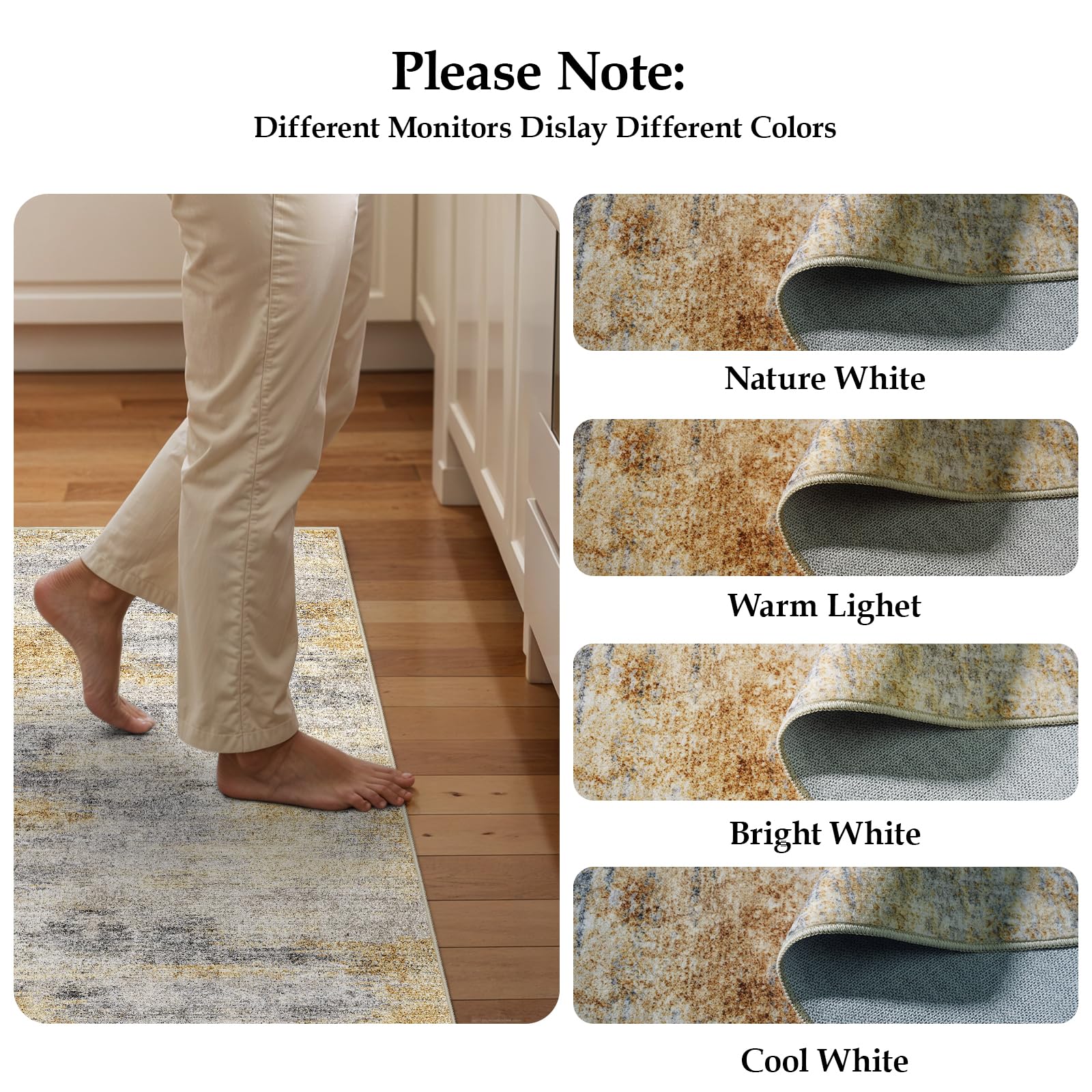 3x5 Area Rug Washable Abstract: Non Slip Entryway Floor Mat Grey/Yellow