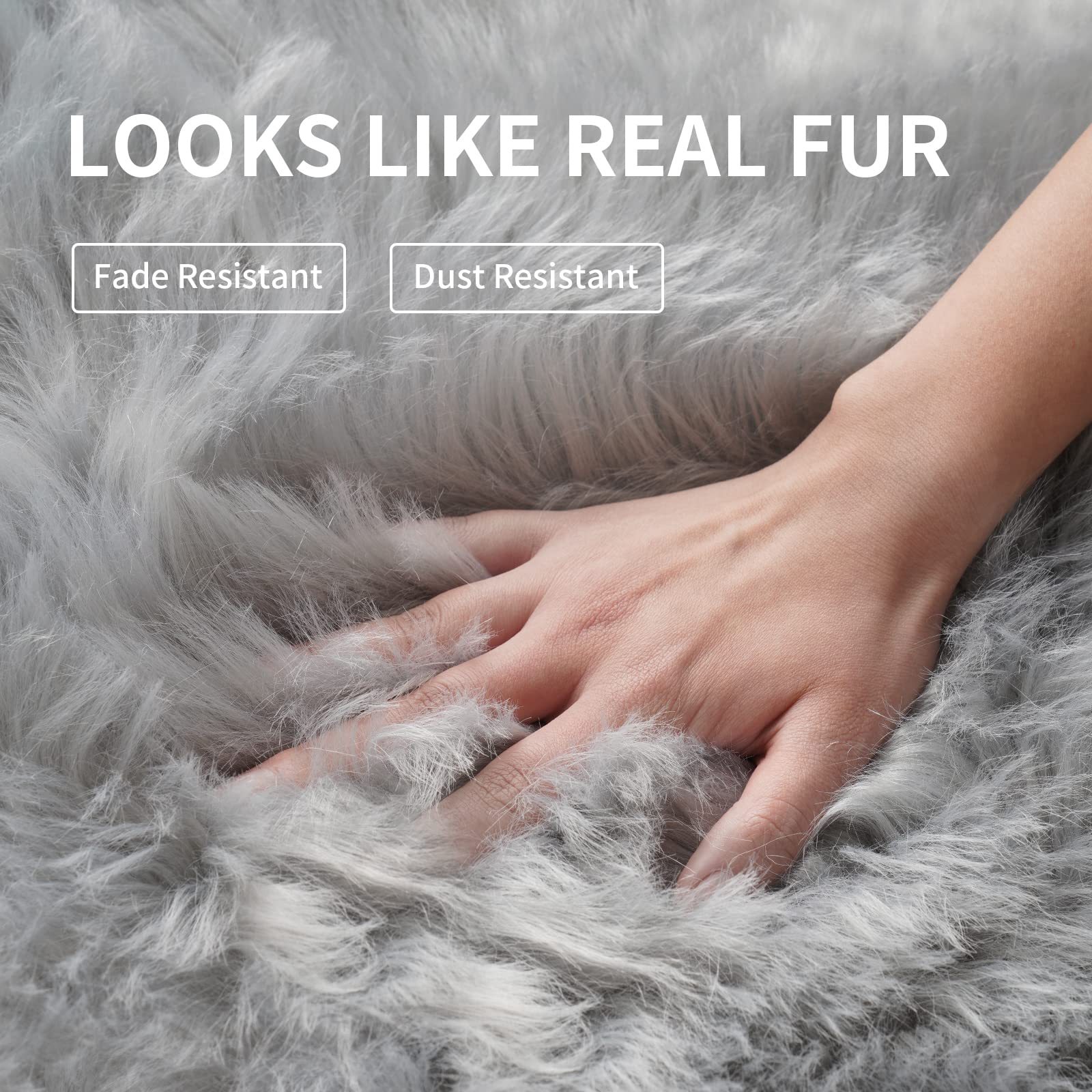 Tangsoo 2x6 Grey Fluffy Faux Fur Runner Rug,Soft Sofa Couch Cover Cushion