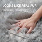 Tangsoo 2x3 Grey Small Faux Fur Rug,Washable Fuzzy Fluffy Chair Cover Rugs