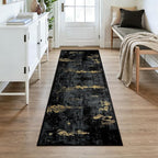 RELEANY Washable Runner 3'x7' Abstract Area Rug for Hallway Black Gold