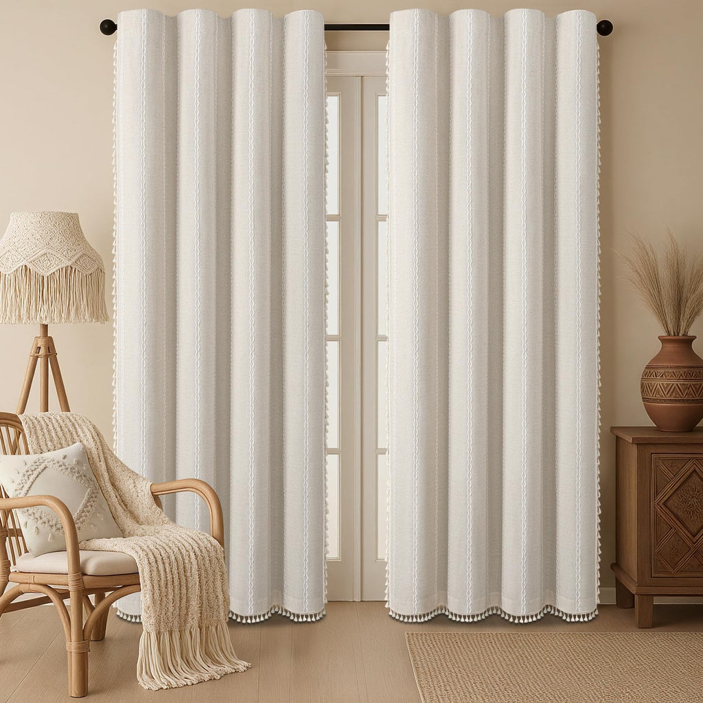 XOGUIBO 80% Boho Blackout Curtains 84 Inch Linen Blend Drapes 2 Panels