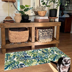 Front Door Mat Indoor Entrance - 2x4.3 Ft Spring Washable Layered Doormat Outdoor Entrance Porch Rug Non-Slip Botanical Green Blue Leaf Runner Rug for Kitchen Bedroom Laundry Room Porch Decor
