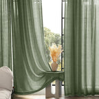 Olive Green Curtains 84 inch Length 2 Panels for Bedroom Back Tab Light Filtering Semi Sheer Drapes Linen Cotton Textured Airy Modern Farmhouse Living Room Sage Aesthetic Decor 52x84