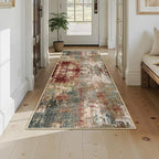 Washable Area Rugs 3x8 Non-Slip Modern Abstract Soft for Living Room Entryway Bedroom Nursery, Print Pattern, Brown Rust Red Green Blue Multi
