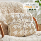 Snuggle Sac Throw Blanket for Couch, Reversible Super Soft Warm Blankets Cozy Knit Fuzzy Plush Lightweight Throws for Sofa, Bed, Camping,Houndstooth Beige,50x60 inches