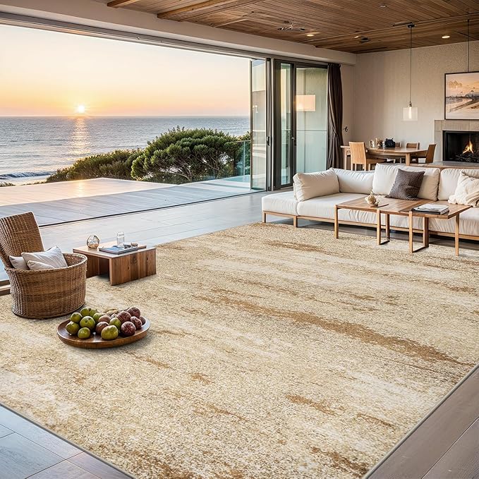 PLHXFR Area Rug Living Room: 4x6 Modern Abstract Washable Carpet Beige