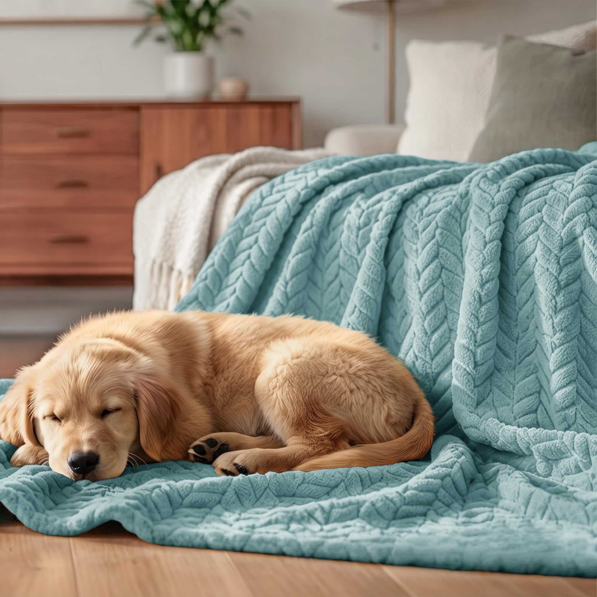 Exclusivo Mezcla Fleece Throw Blanket for Couch Sofa, 50”x70”, Celadon