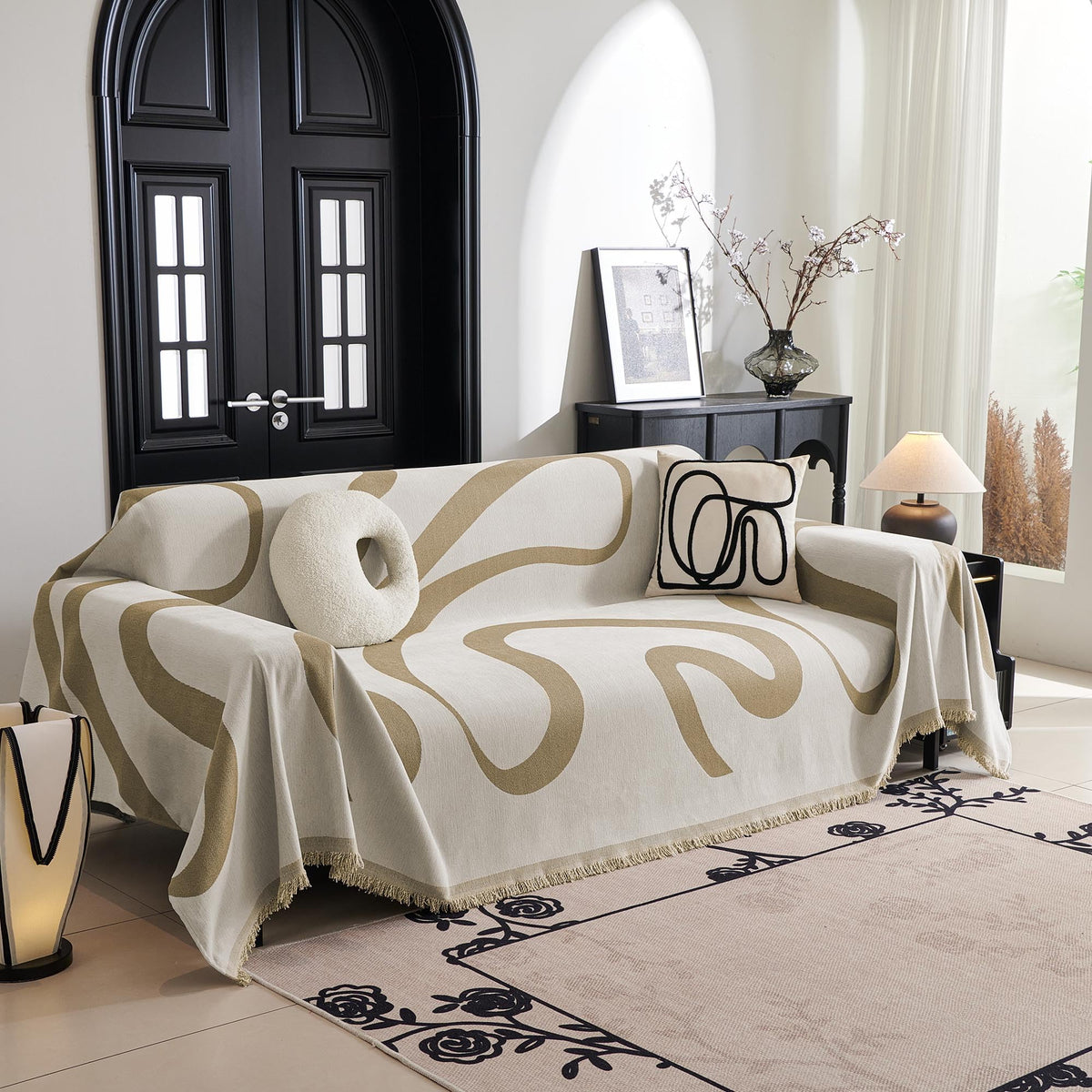 MYSKY HOME Oversized Chair Cover, Armchair Couch Cover for 1 Cushion, Washable Recliner Covers Sofa Protector with Tassel, Beige, 71"X91"