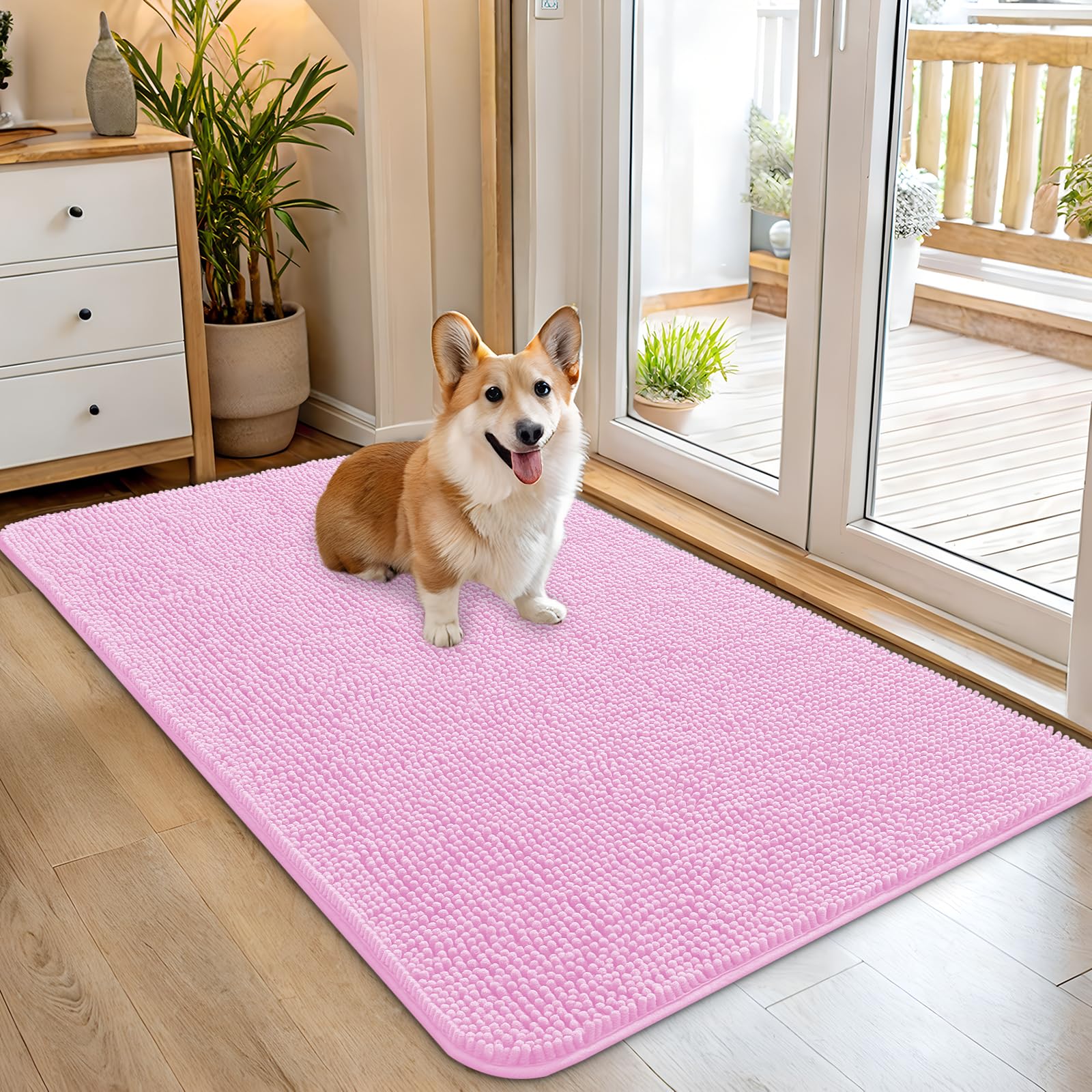 OLANLY Dog Door Mat for Muddy Paws 45x27, Super Absorbent Chenille Mud Mat