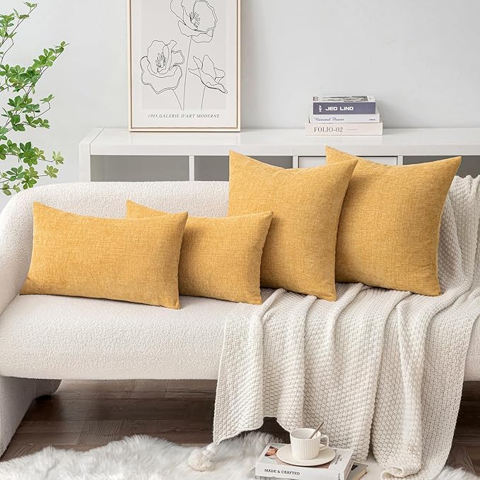 MIULEE Soft Chenille Throw Pillow Covers Beige Yellow 20x20 Inch Pack of 2