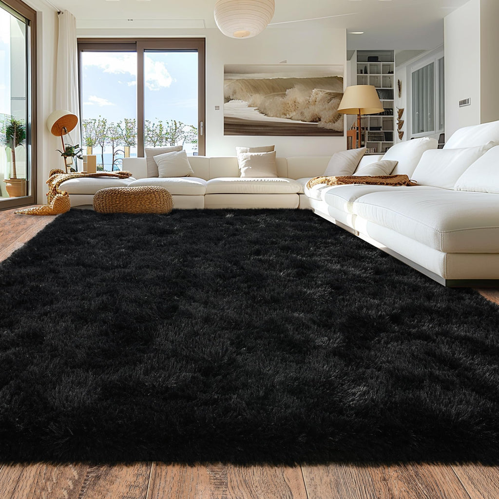 Quntue 8x10 Area Rugs for Living Room, Ultra Soft Large Shag Black Bedroom Rug Upgrade Non-Slip Plush Modern Fluffy Carpet for Kids Boys Girls Room Home Decor Aesthetic