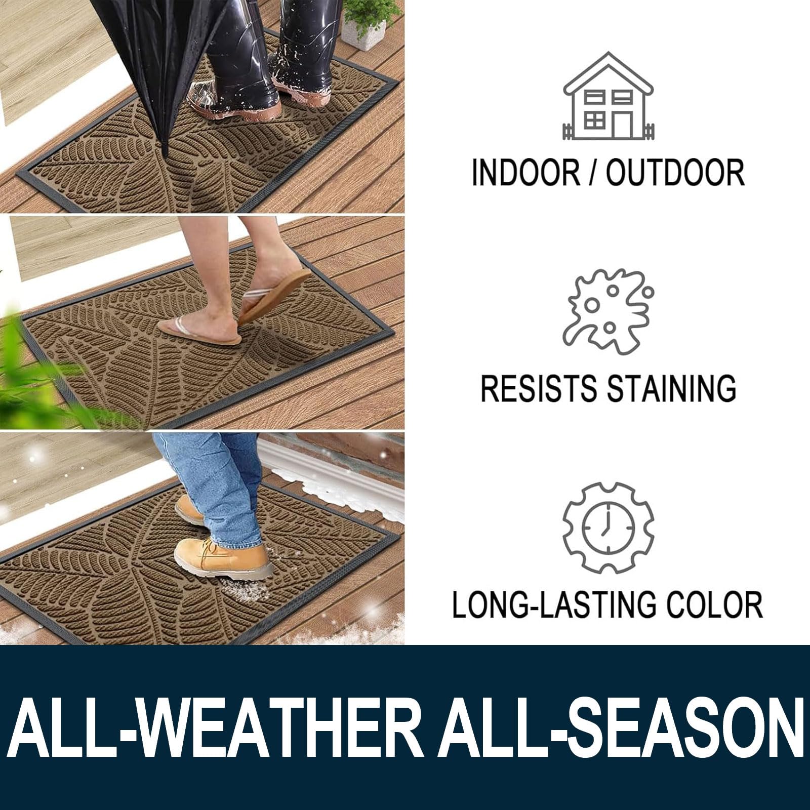 Colorxy Waterproof Front Doormat, Sturdy Natural Rubber Door Mat, 71x47