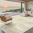 Washable Area Rug 9x12, Large Soft Rugs for Living Room Vintage Beige Rug 9x12 Area Rugs for Bedroom Dining Room Floral Non-Slip Thin Rug