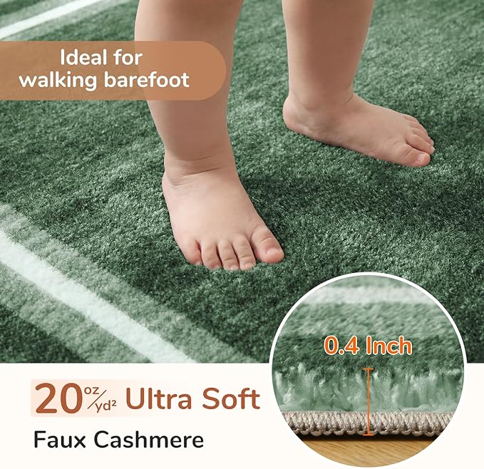 OPPODREAM Border Soft Area Rugs 8x10, Washable Green Rug with Non Slip Backing, 8 x 10 Faux Cashmere Low-Pile 8x10 Carpet