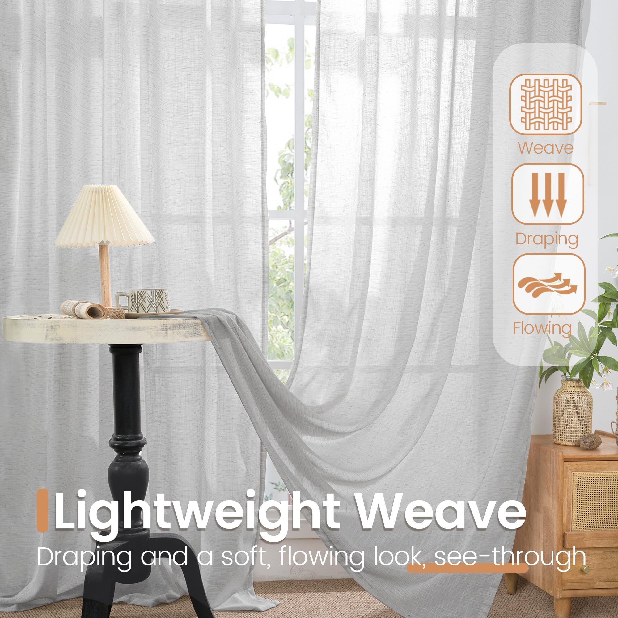 BGment Light Grey Linen Semi Sheer Curtains 63 Inches Long for Living Room - Rod Pocket Light Filtering Window Drapes Natural Textured for Bedroom Lightweight Rustic, 2 Panels Set, 52 X 63 Inch