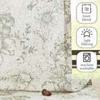 jinchan Pinch Pleated Curtains Floral Linen Blend Curtains for Living Room 96 Inches Length Green Peony Flower Printed Curtain Rod Pocket Back Tab Farmhouse Drapes with Hooks Set 2 Panels