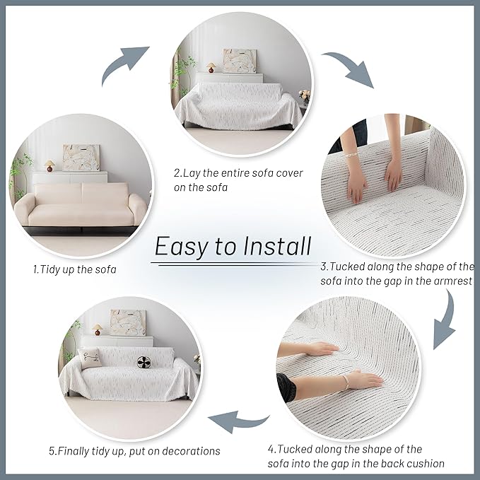 MYSKY HOME Couch Covers for 3 Cushion Couch Sofa, Sectional Couch Cover L Shape Chenille Couch Cushion Covers for Pets, Furniture Protector Cover for Dogs, Kids, 71"X150", White