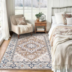 Lofus 4x6 Area Rugs for Living Room Bedroom, Soft Boho Carpet Floral Brown