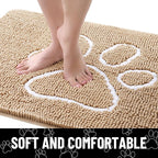 Smiry Dog Door Mat for Muddy Paws, Absorbent Dirt Trapper Non Slip Quick Dry Washable Chenille Mat for Mud Dogs, Entry Rug for Indoor and Outdoor (70x35 Inches, Beige and White)