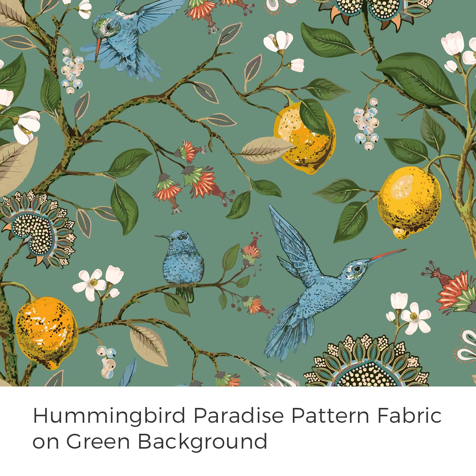 Topfinel 48 Inches Long Short Sage Green Blackout Curtains for Cafe Kitchen, Grommet Room Darkening Luxury Floral Lemon Hummingbird Patterned Waverly Colorful Drapes for Living Room Bedroom
