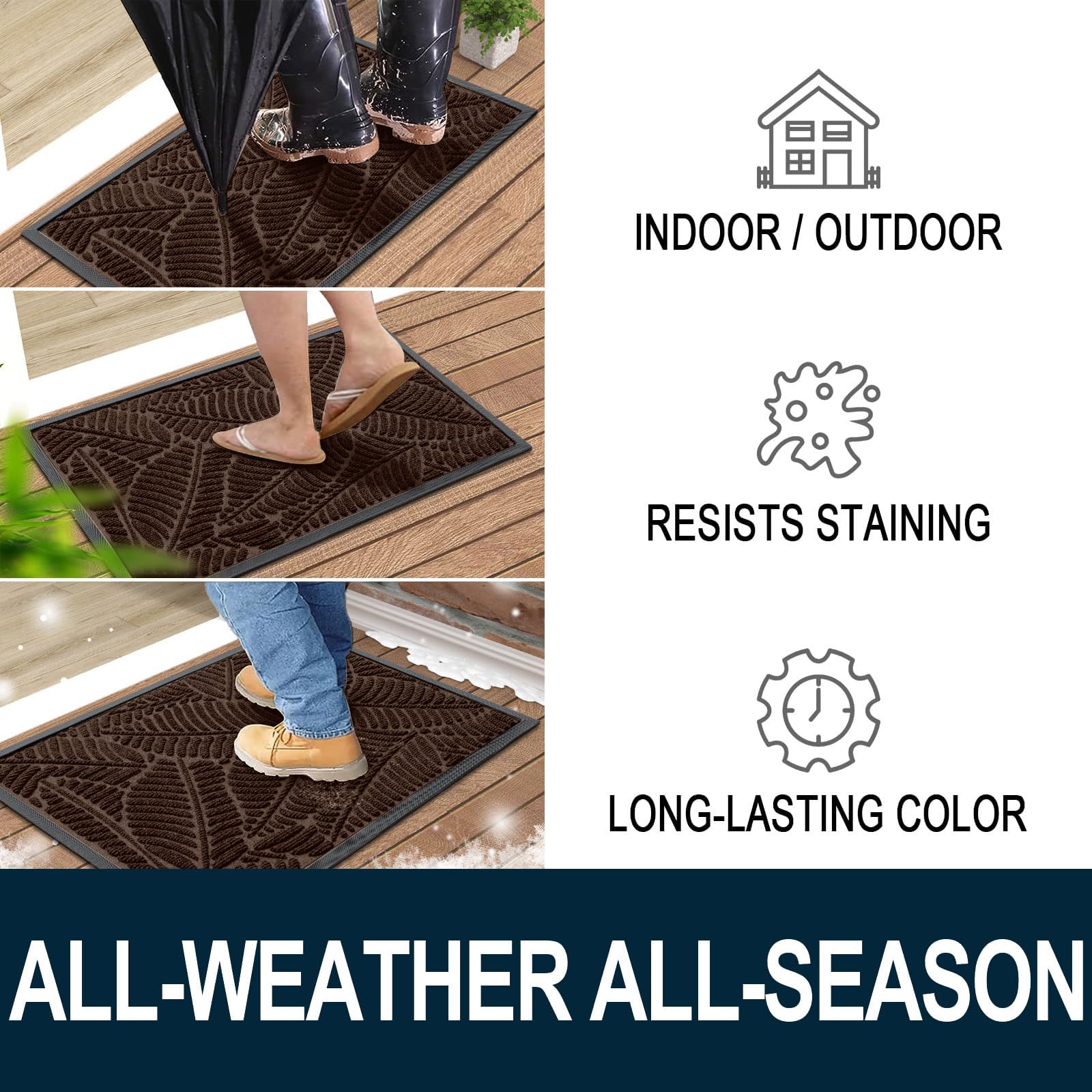 Colorxy Waterproof Front Doormat, Sturdy Natural Rubber Door Mat, 59x34