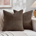 Fancy Homi 2 Packs Dark Brown Decorative Throw Pillow Covers 20x20 Inch for Living Room Couch Bed Sofa, Rustic Farmhouse Boho Home Decor, Soft Corss Corduroy Patchwork Accent Cushion Case 50x50 cm