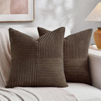 Fancy Homi 2 Packs Tan Decorative Throw Pillow Covers 18x18 Inch for Living Room Couch Bed, Rustic Farmhouse Boho Home Decor, Soft Corss Corduroy Patchwork Textured Square Beige Cushion Case 45x45 cm