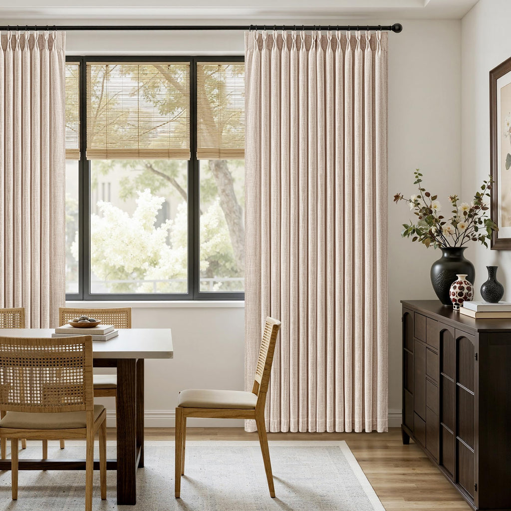 MIULEE Pinch Pleated Linen Curtains 90 Inches Long Sand Beige with Hooks