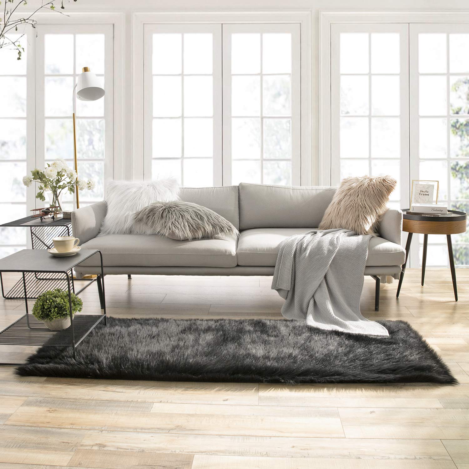 Ashler faux fur rug, Fluffy Shaggy Area Rug Ultra Soft 2.2 x 6 Feet Rectangle Fur Rug, Black Fuzzy Rug Machine Washable Shag Rug, Nursery Decor Throw Rugs for Bedroom, kids room, Living Room