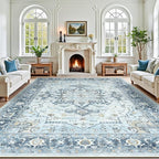 Lofus 8x10 Area Rugs for Living Room, Machine Washable Non-Slip Area Rug, Low Pile Large Rugs for Bedroom, Kitchen, Dining Room, Home Office, Vintage Oriental Print Rug, Blue Gold