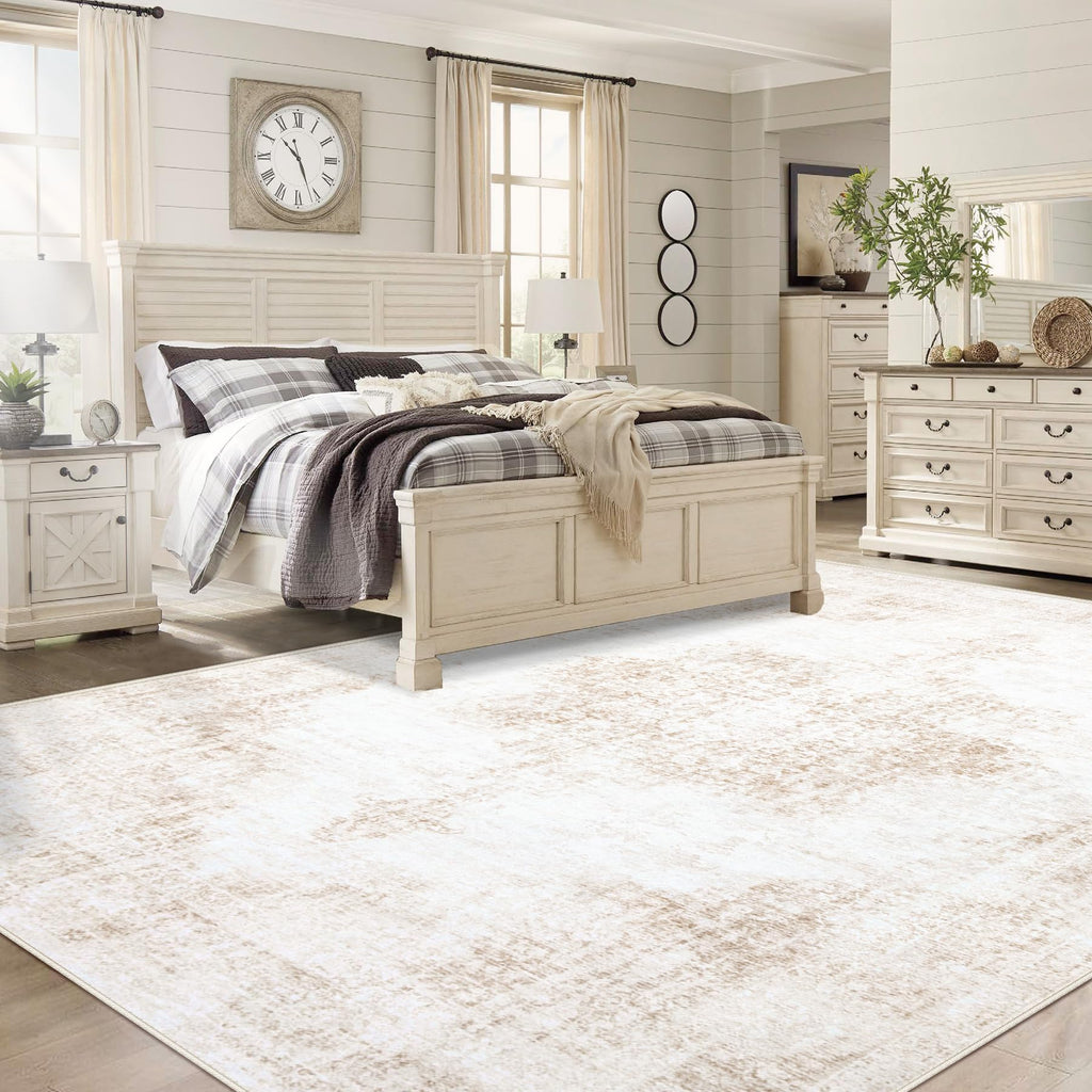 Area Rug 9x12 Vintage Rugs: Large Washable Living Room Rug Retro Medallion Distressed Soft Low Pile Non-Slip Rugs Indoor Floor Carpet for Bedroom Dining Table Office (Beige,9'x12')