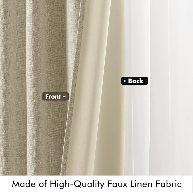 MIULEE 100% Blackout Linen Curtains for Bedroom, Cobblestone Solid Luxury Decor Thermal Insulation Room Darkening Drapes for Living Room Nursery Back Tab Rod Pocket 42 x 84 Inches, 2 Panels