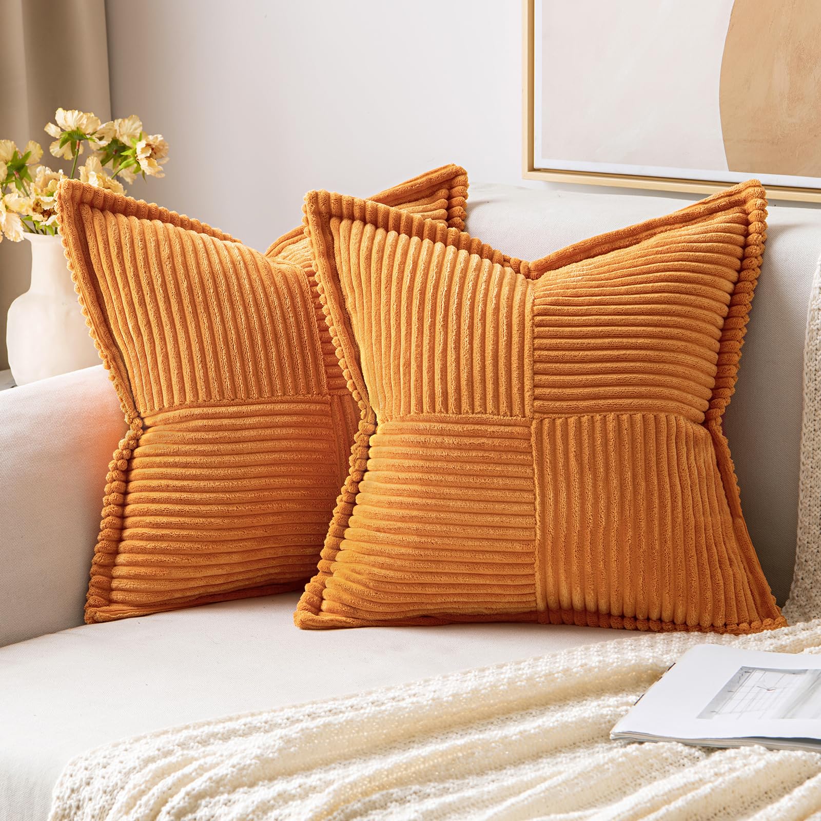 MIULEE Fall Burnt Orange Decorative Throw Pillow Covers 18x18 Inch 2 Pack