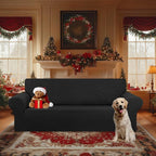 KEKUOU Stretch Oversized Sofa Slipcover 1 Piece Couch Sofa Cover (94"-110") Furniture Protector 4 Seater Sofa with Elastic Bottom for Kids,Pet.Jacquard Checked Pattern Fabric(X Large,Black)