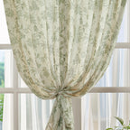 jinchan Linen Floral Curtains for Living Room with Printed Flower 108 Inches Long Light Filtering Extra Long Back Tab Rod Pocket Sage Green Window Curtain Set Farmhouse Drapes, 2 Panels