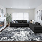 Washable Area Rugs 8'x10' Non-Slip Modern Abstract Soft for Living Room Entryway Bedroom Nursery, Print Pattern, Black Navy Blue Gray