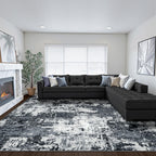 RELEANY Washable 8'x10' Abstract Area Rug for Living Room Black White