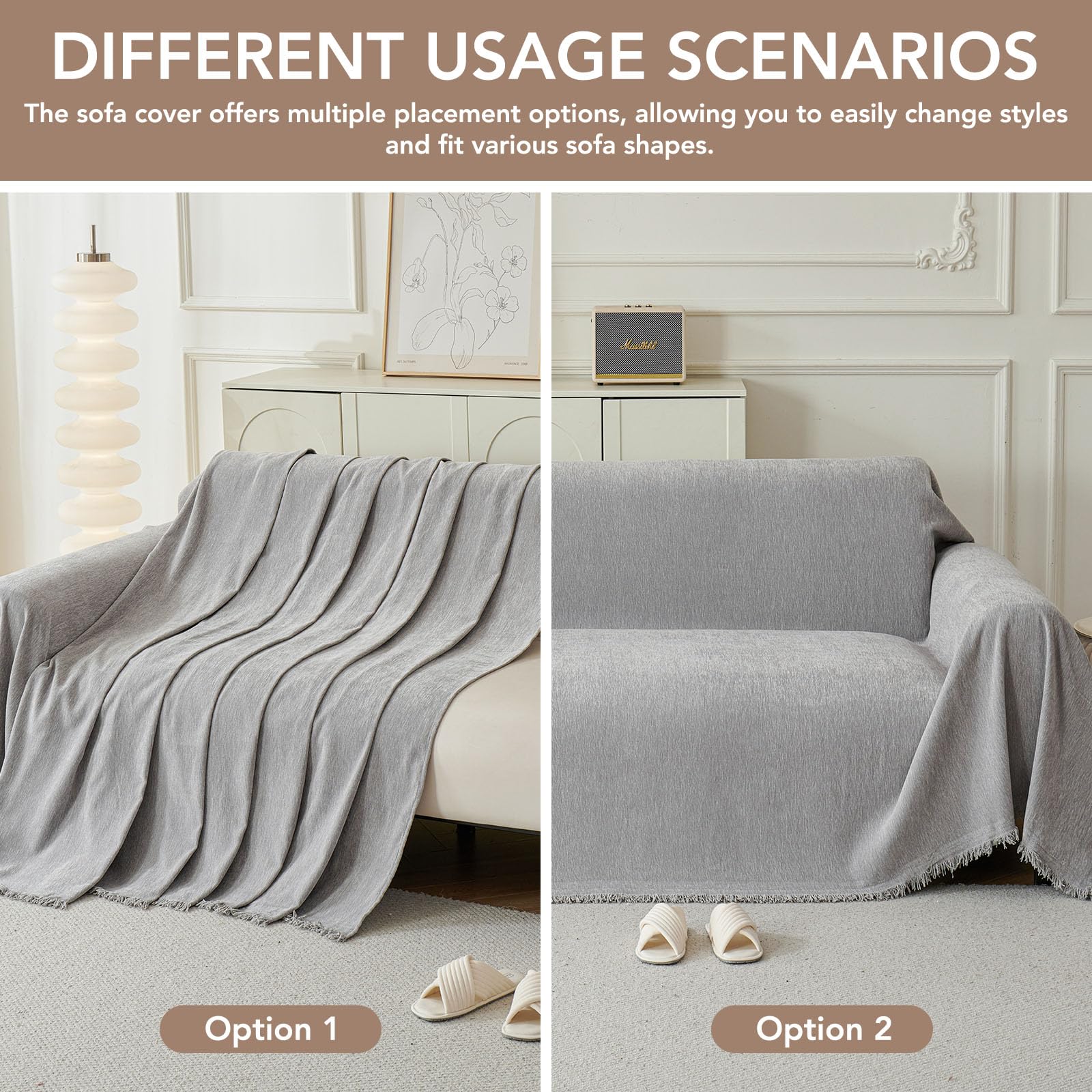 KaviKon Couch Cover for Sofa, Boho Sofa Covers Washable 4 Cushion for Dogs