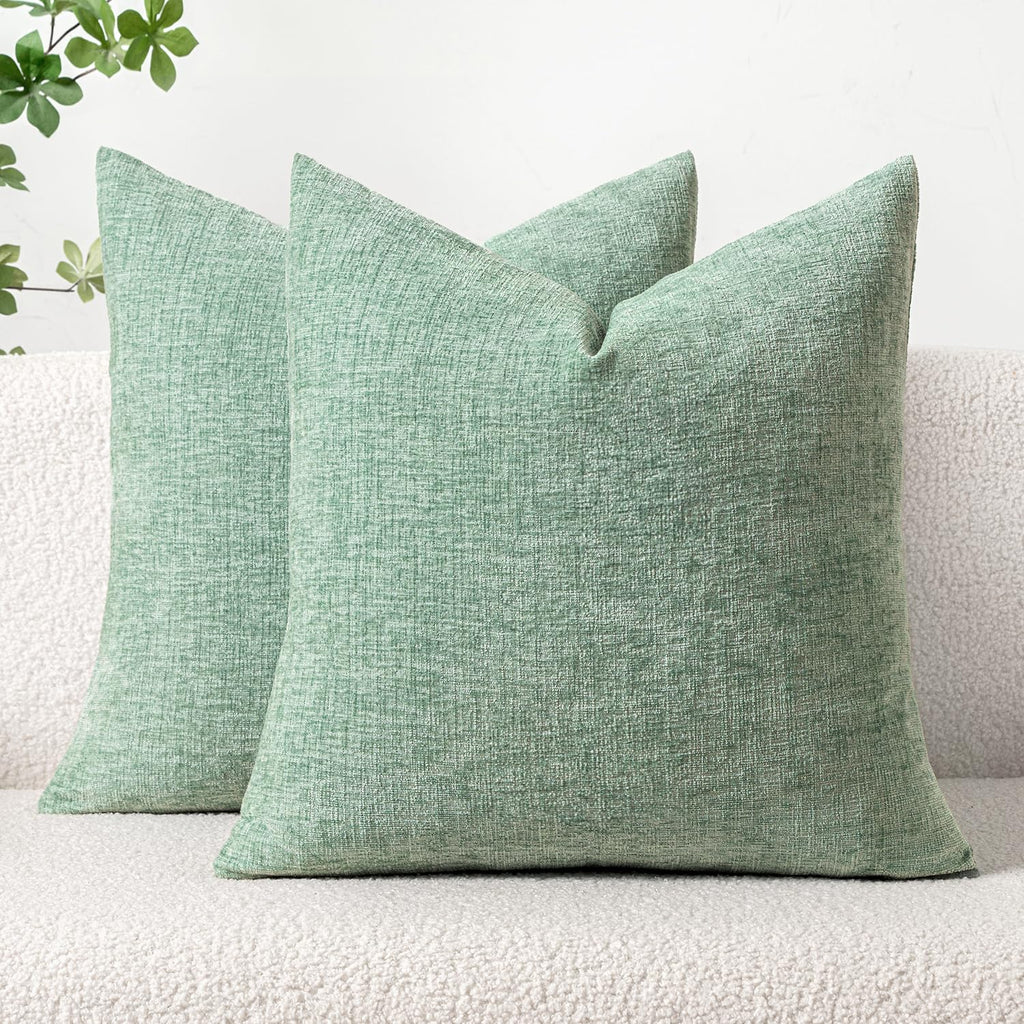 MIULEE Soft Chenille Throw Pillow Covers Greyish Green 20x20 Pack of 2