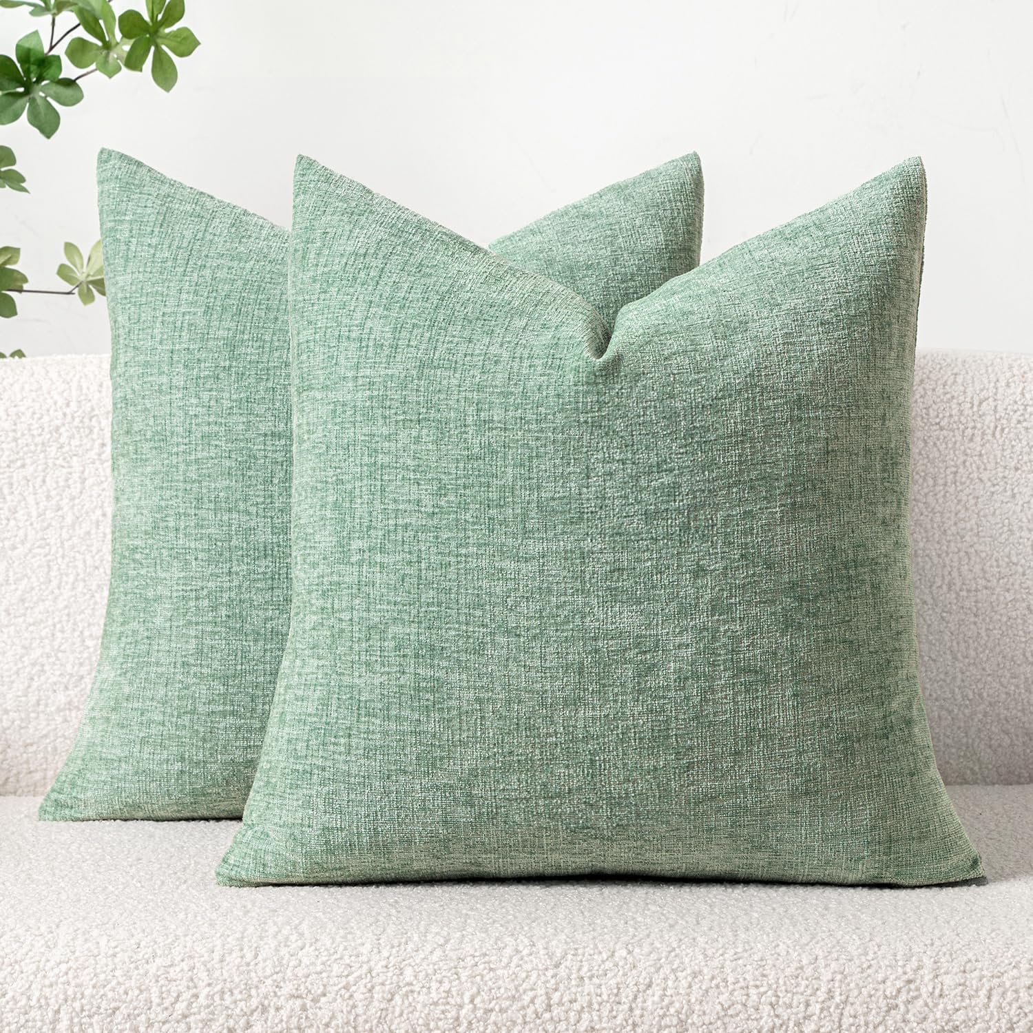 MIULEE Soft Chenille Throw Pillow Covers Greyish Green 20x20 Pack of 2